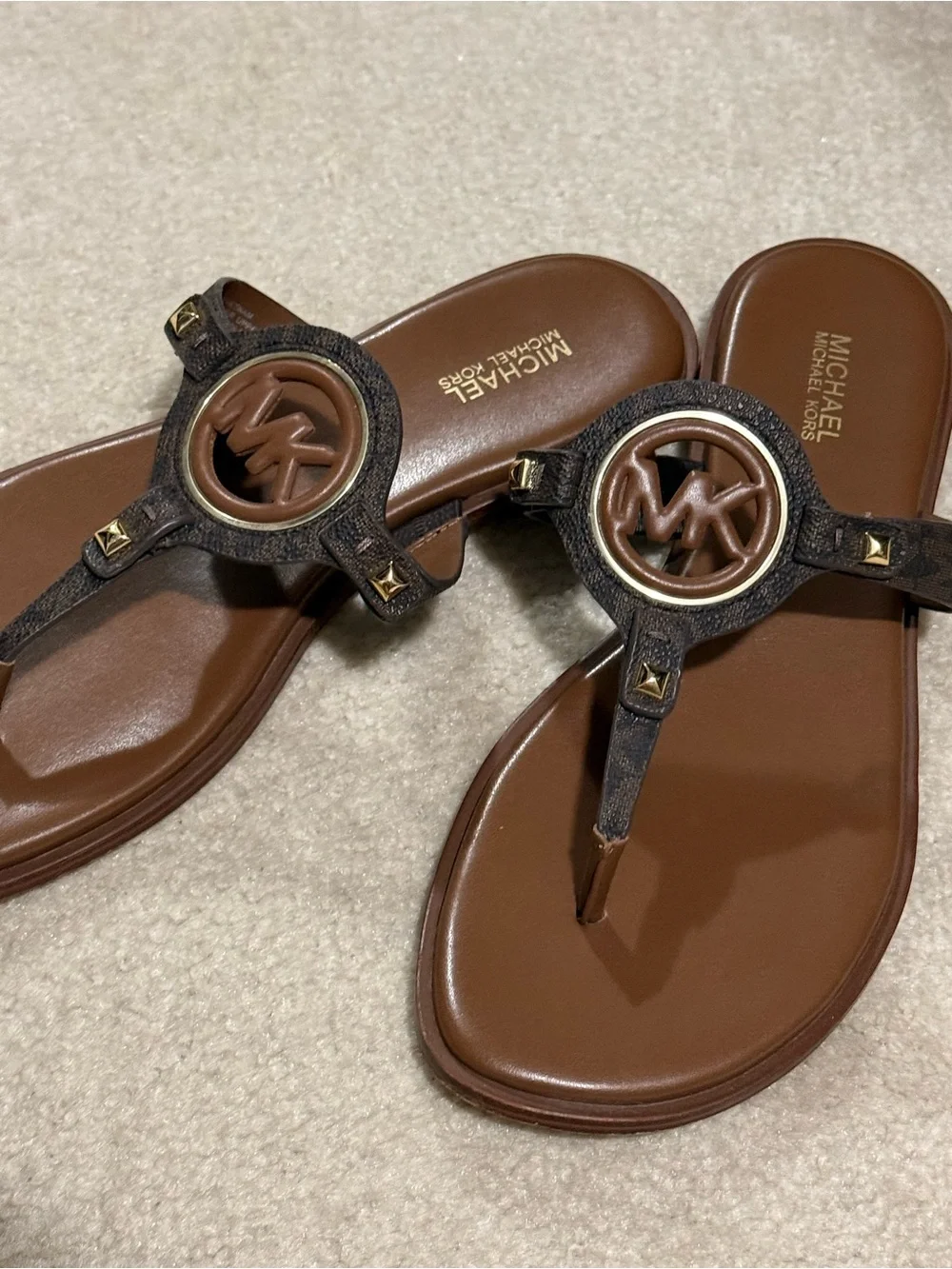 Michael Kors Brown Logo Thong Sandals